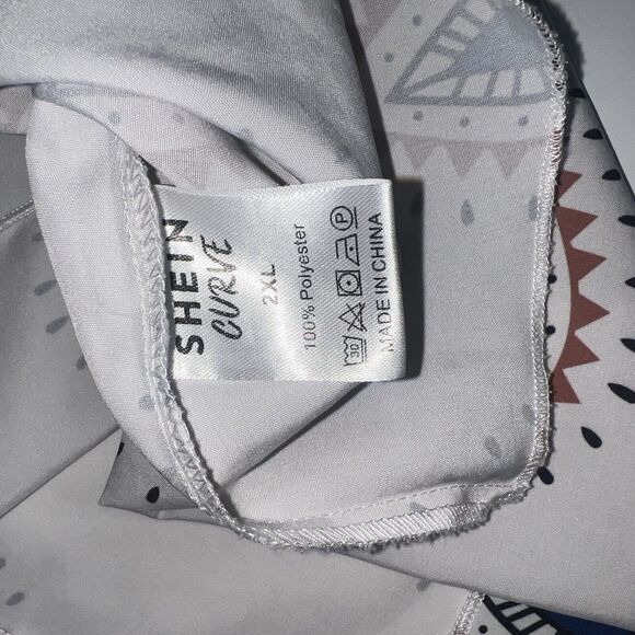 SHEIN Blouse Women 2X Peacock Boho Western Top Coastal Cowgirl Shirt Cowl Sleeve - Picture 8 of 11